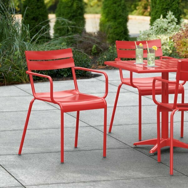 Lancaster Table & Seating Red Powder Coated Aluminum Outdoor Arm Chair 427CALUARMRD